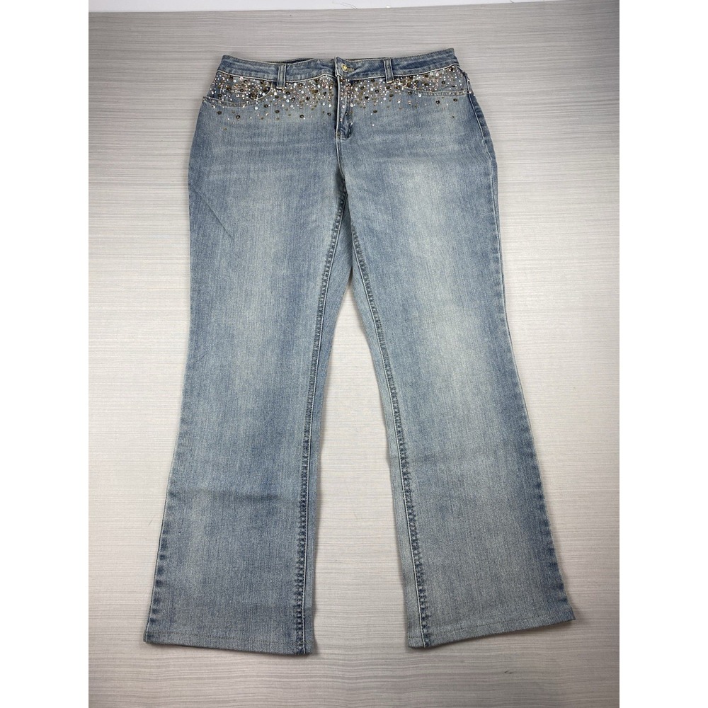 Boston Proper Denim Jeans Womens Size 14 Rhinestone Light Wash